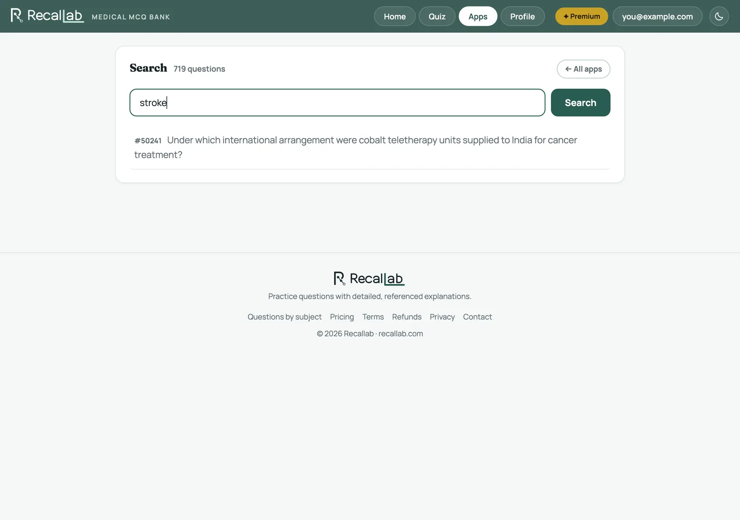 Search: a keyword, or a question number typed straight in