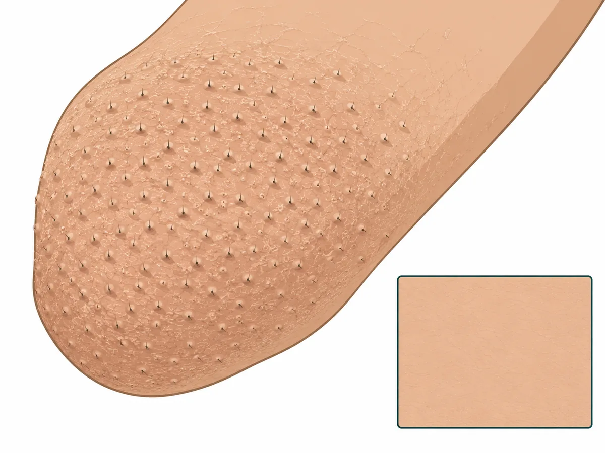 Close-up of the skin over an elbow showing numerous small, dry, horny papules each centred on a hair follicle, giving a rough toad-skin texture, on an otherwise dry and scaly background